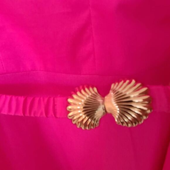 Lilly Pulitzer Carine Dress Berry Pink Ruffle Neckline Midi Length Size 00 - Picture 7 of 16